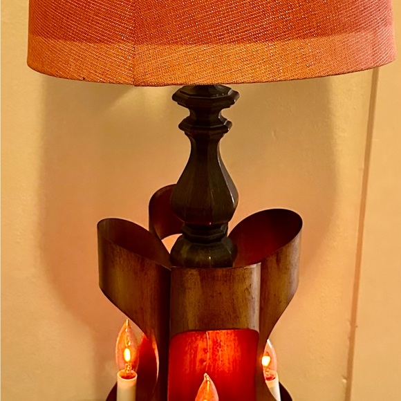 RARE Vintage 1950’s Brutalist Curved COPPER & Wood Statement Table Lamp working - Picture 7 of 11